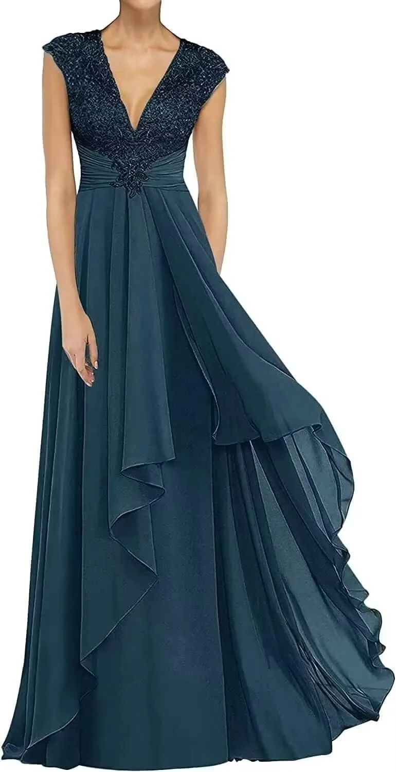 Laces V-Neck Mother of The Bride Dresses for Women Formal Wedding Guests A-line Mother of The Groom Gown