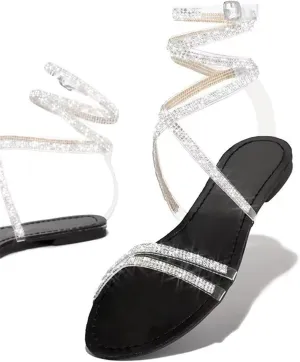 Ladmiple Sandals for Women 2023 Fashion Strappy Crystal Sandals Casual Beach Party Open Toe Flats Sandal Dressy Summer