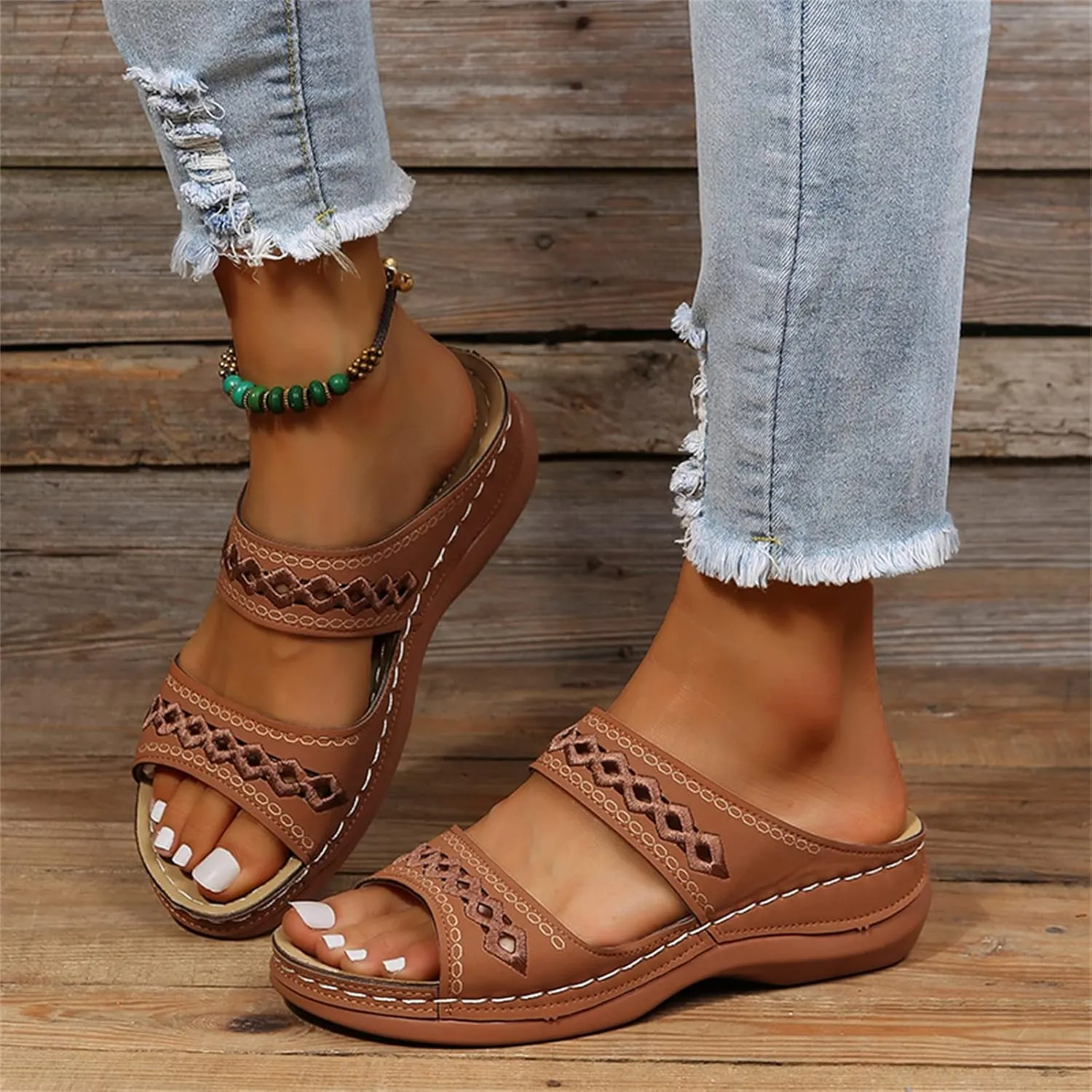 Ladmiple Summer Sandals for Women 2023 Wedge Slides Sandal Breathable Slip On Open Toe Dressy Comfort Orthopedic Sandals