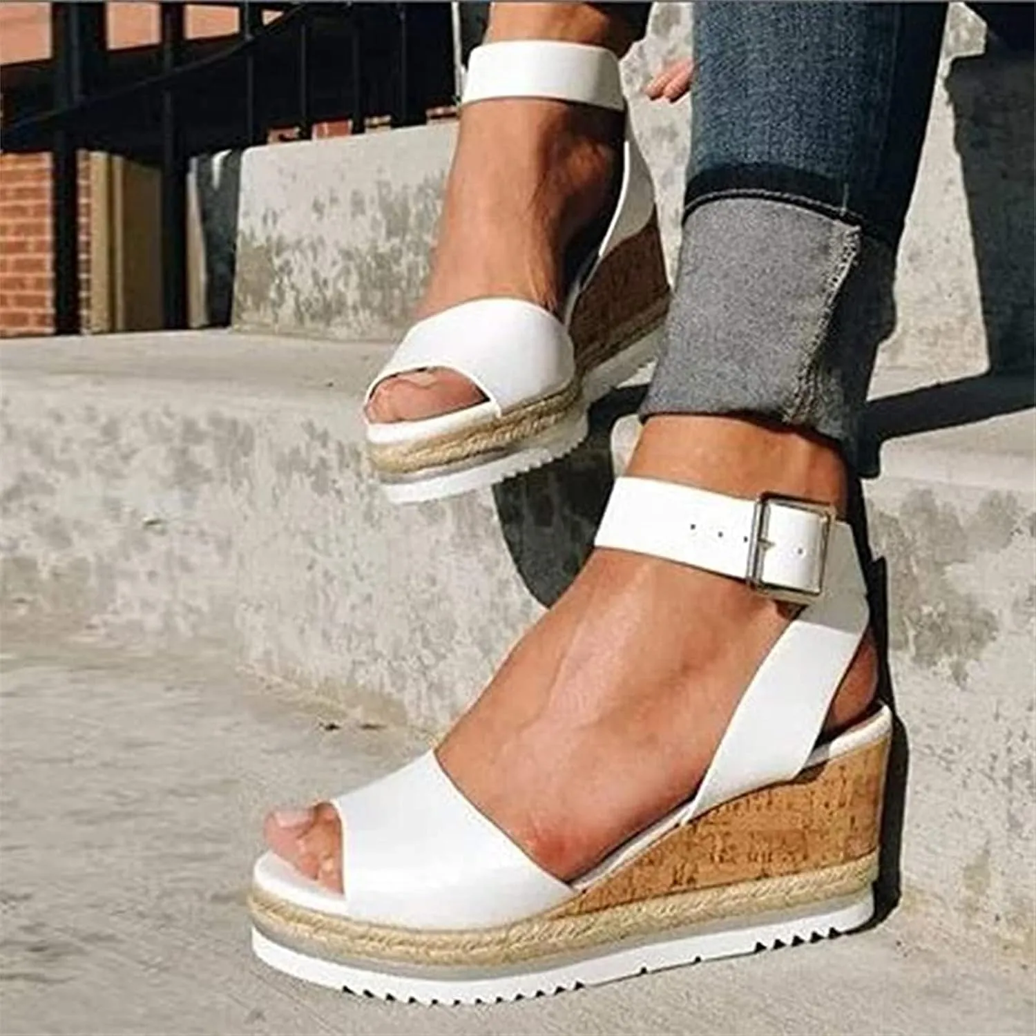 Ladmiple Wedge Sandals for Women Dressy Slip-On High Heel Sandal Summer Casual Beach Shoes Open Toe Espadrilles Platform