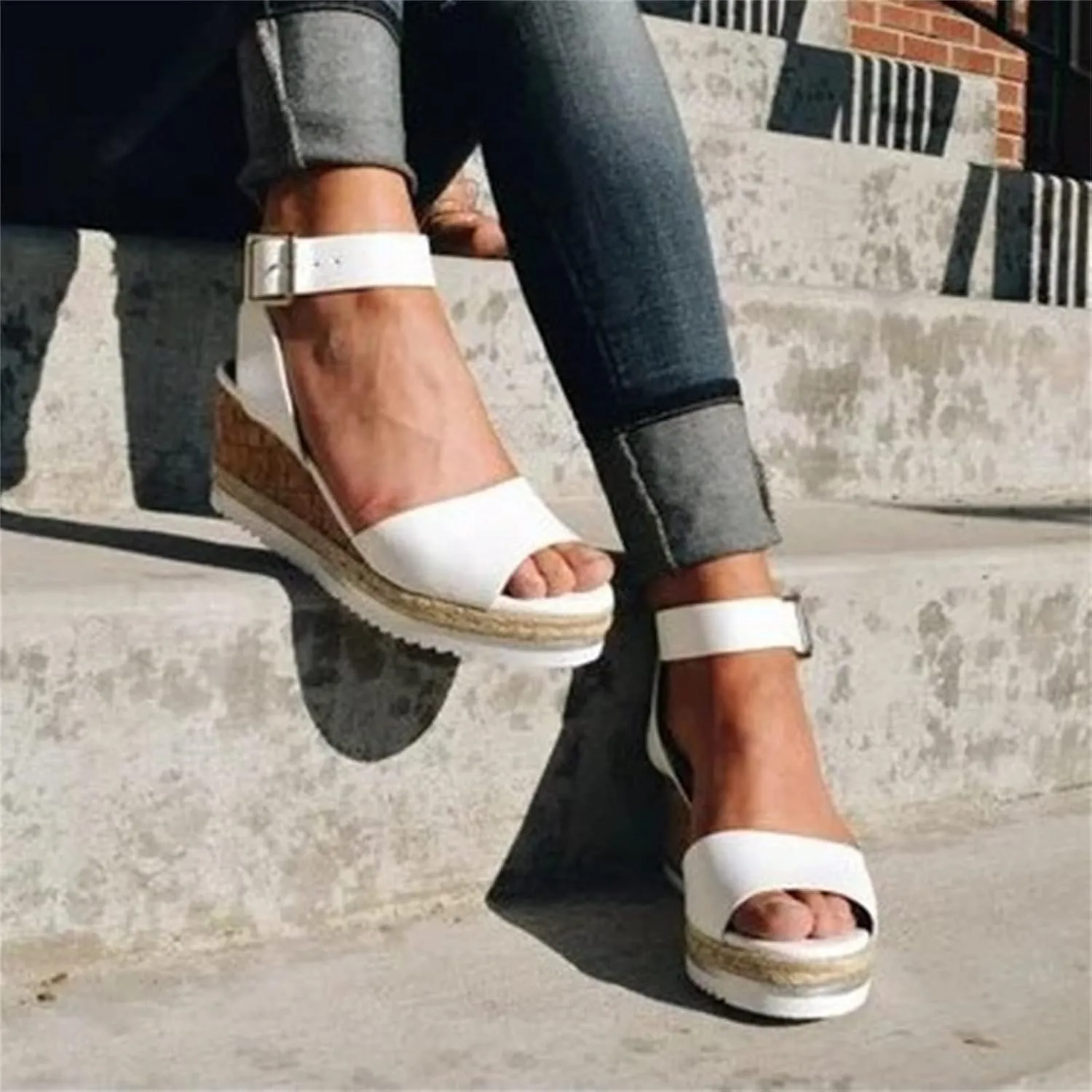 Ladmiple Wedge Sandals for Women Dressy Slip-On High Heel Sandal Summer Casual Beach Shoes Open Toe Espadrilles Platform