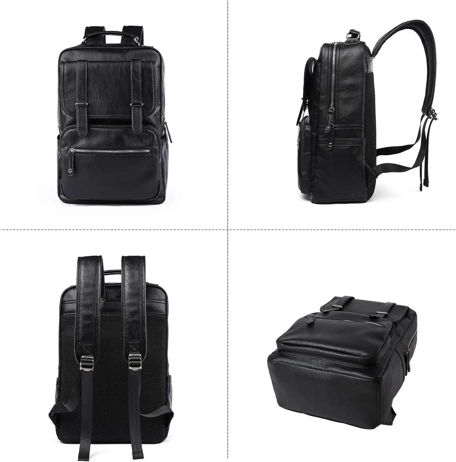 Leather Backpack Laptop 15.6 inch Lightweight Retro Business College Casual Travel Overnight Daypack Work backpack black Gift