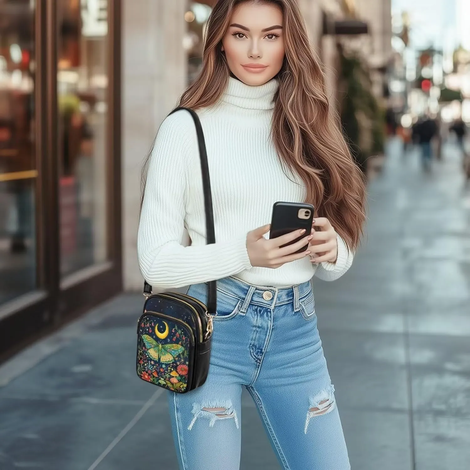 Leather Satchel Bags for Women Crossbody Mini Messenger Bag for Cell Phone Travel Outdoor Hiking