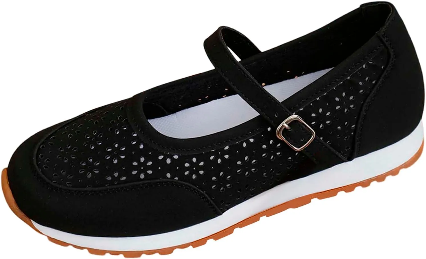 Leisure Women's Soft Sole Non Slip Flat Breathable Buckle Strap Lazy Shoes Womens Dressy Casual Shoes