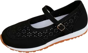 Leisure Women's Soft Sole Non Slip Flat Breathable Buckle Strap Lazy Shoes Womens Dressy Casual Shoes