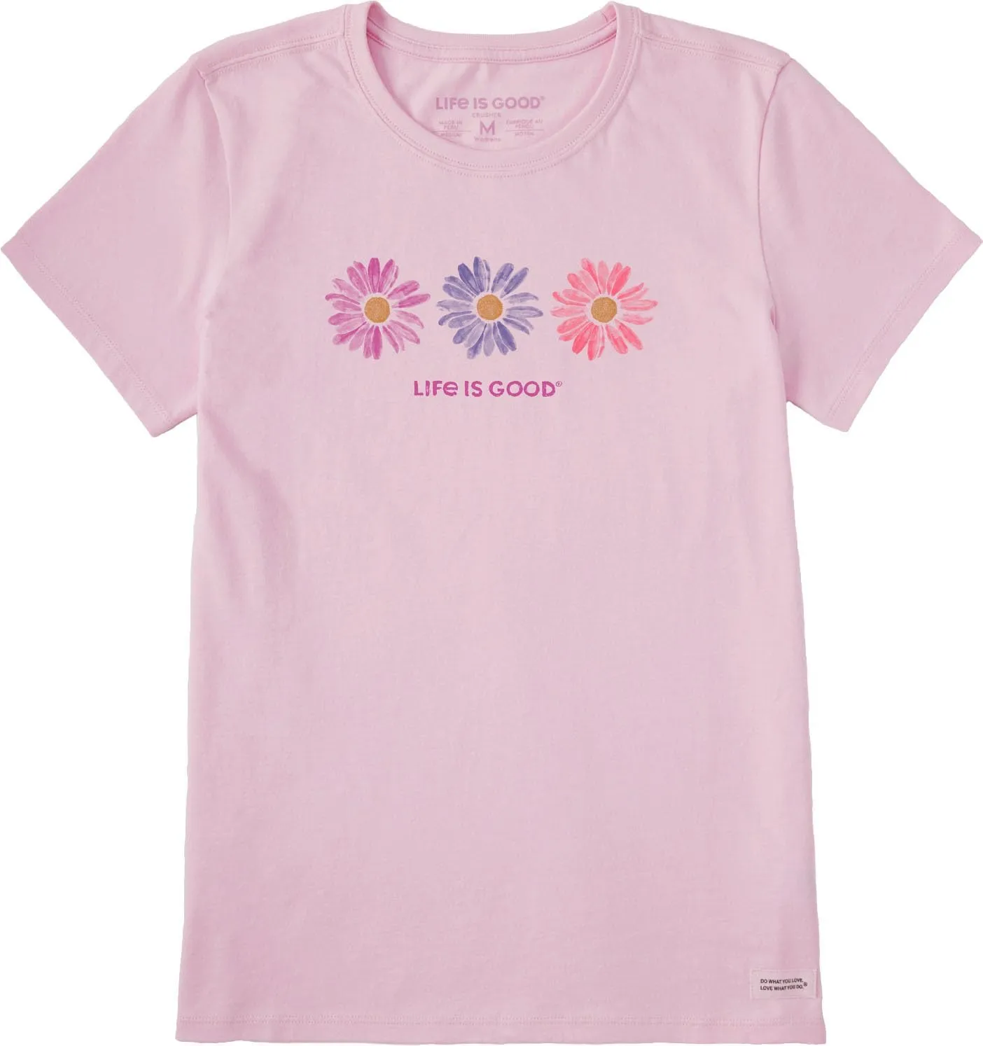 Life is Good. Women's Three Painted Daisies Crusher lite tee, Seashell Pink