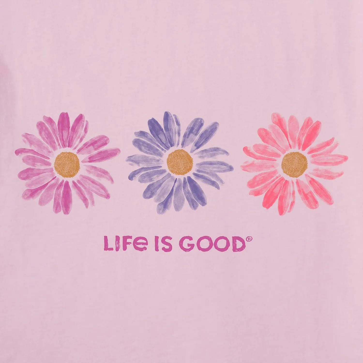Life is Good. Women's Three Painted Daisies Crusher lite tee, Seashell Pink