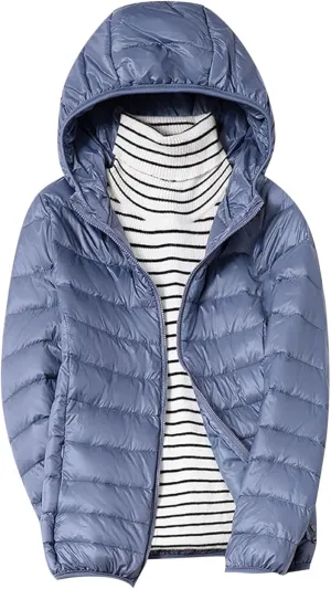 Lightweight Puffer Jacket Women Plus Size Padded Down Coats Zip Up Warm Winter Jacket Outerwear with Hooded