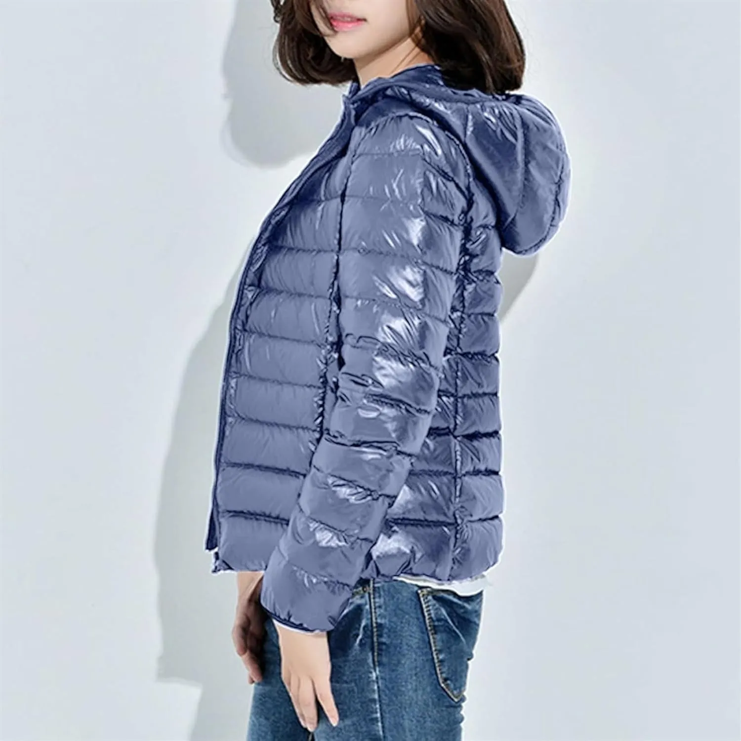 Lightweight Puffer Jacket Women Plus Size Padded Down Coats Zip Up Warm Winter Jacket Outerwear with Hooded
