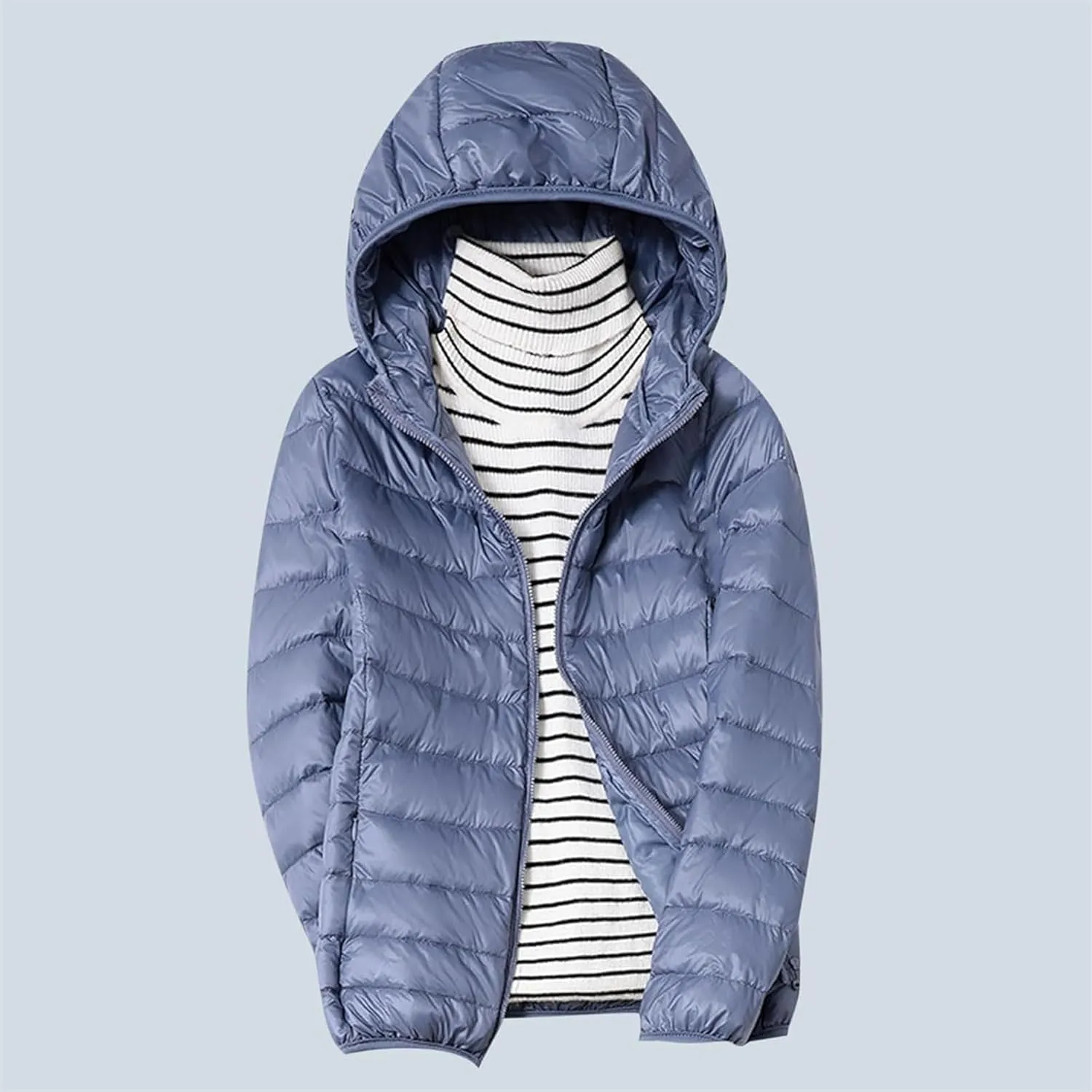 Lightweight Puffer Jacket Women Plus Size Padded Down Coats Zip Up Warm Winter Jacket Outerwear with Hooded
