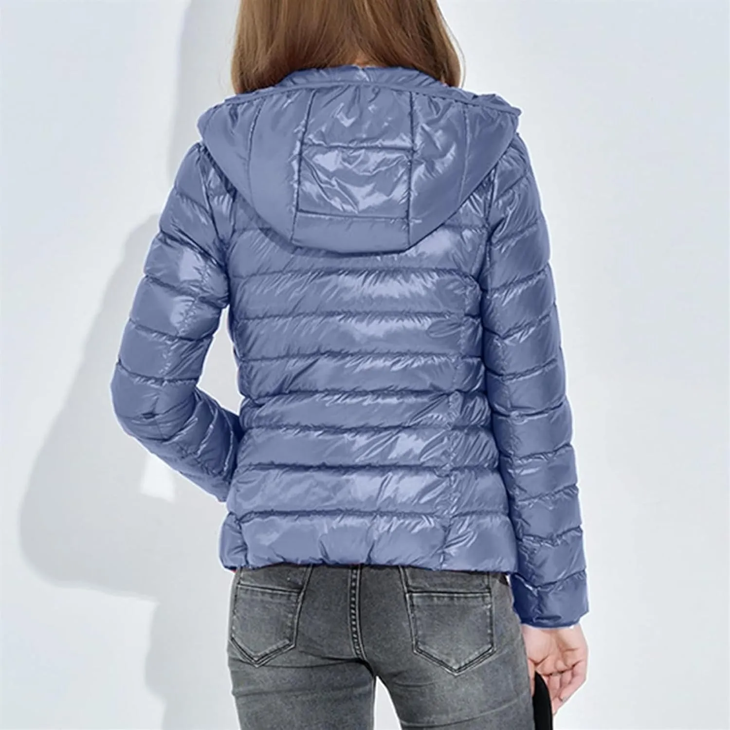 Lightweight Puffer Jacket Women Plus Size Padded Down Coats Zip Up Warm Winter Jacket Outerwear with Hooded