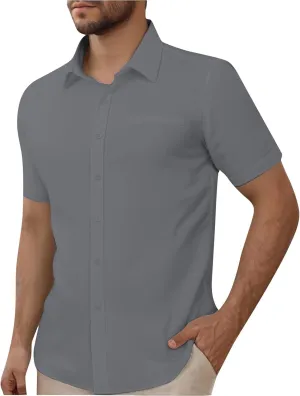Linen Shirts for Men Long Sleeve Cotton Button Down Beach Casual T-Shirts Slim Fit Guayabera Big and Tall Collared Shirt