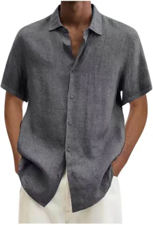 Linen Shirts Men Short Sleeve Button Down Tops Lightweight Beach Shirts Regular Fit