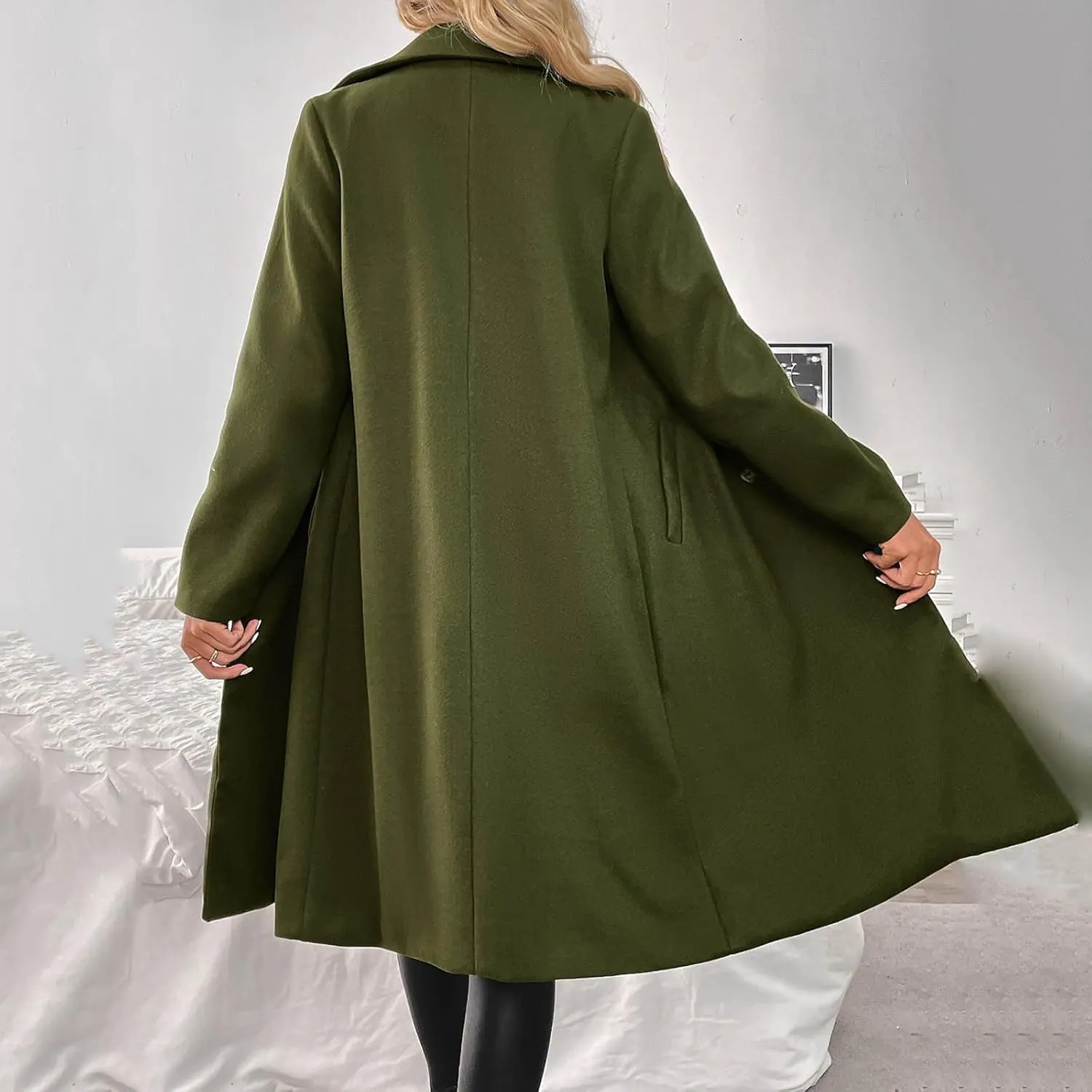 Lmdudan Womens Notched Lapel Collar Trench Coat Double Breasted Pea Coat Winter Wool Blend Over Coats Fashion Long Jackets