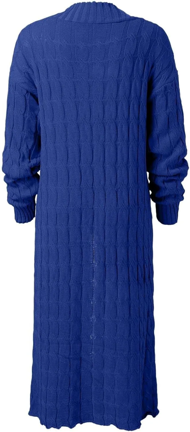 Long Cardigan for Women Long Sleeve Cable Knit Loose Plain Fall Winter Trench Coat with Pocket Autumn Ankle Length