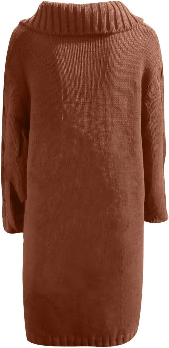 Long Cardigan for Women Long Sleeve Cable Knit Loose Plain Fall Winter Trench Coat with Pocket Autumn Open Front Casual