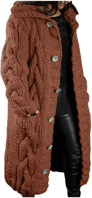 Long Cardigan for Women Long Sleeve Cable Knit Loose Plain Fall Winter Trench Coat with Pocket Autumn Open Front Casual
