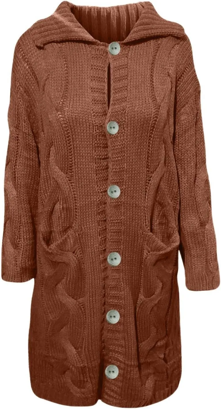 Long Cardigan for Women Long Sleeve Cable Knit Loose Plain Fall Winter Trench Coat with Pocket Autumn Open Front Casual