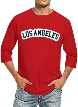 Los Angeles Shirt for Men Lightweight Casual Summer Beach Shirts Crewneck Bracelet Sleeve Loose Fit Letter Printed Basic Tops