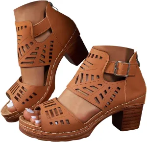 Low Block Chunky Heeled Sandal for Women Open Toe Strappy Chunk Heels for Party Dress Non Slip Walking Shoes