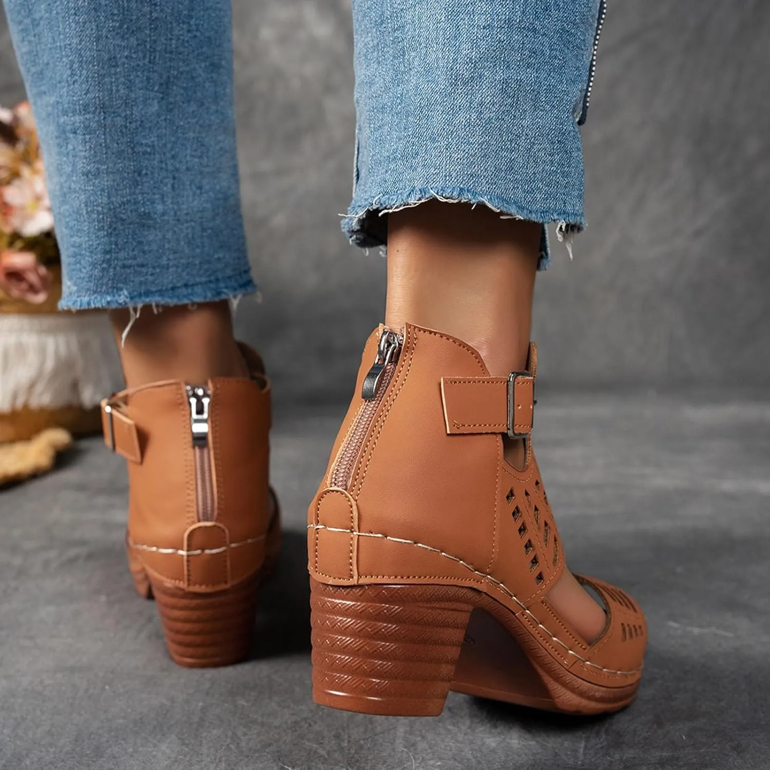 Low Block Chunky Heeled Sandal for Women Open Toe Strappy Chunk Heels for Party Dress Non Slip Walking Shoes