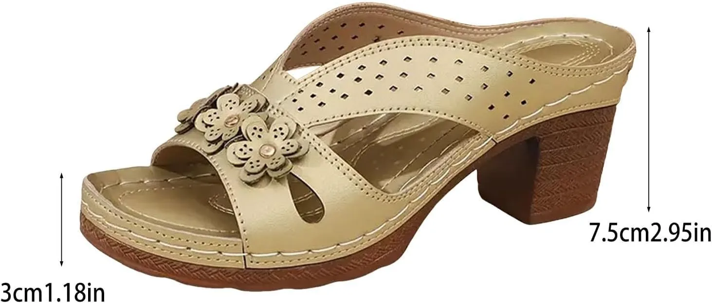 Low Chunky Platform Heels Slip On Dressy Summer Comfortable Slides Sandals Lightweight Memory Foam Platform Shoes Open Toe Block Heel Sandals