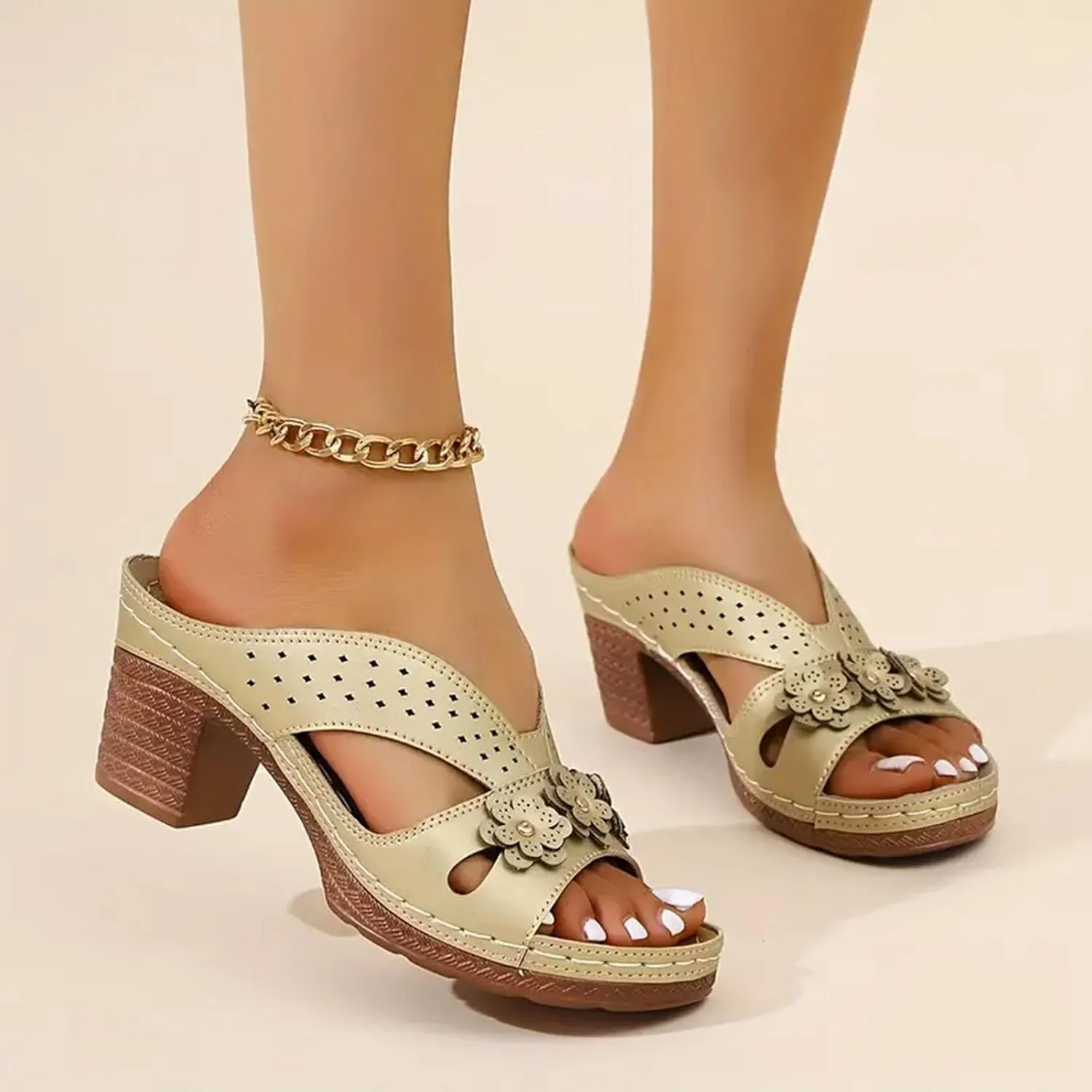 Low Chunky Platform Heels Slip On Dressy Summer Comfortable Slides Sandals Lightweight Memory Foam Platform Shoes Open Toe Block Heel Sandals