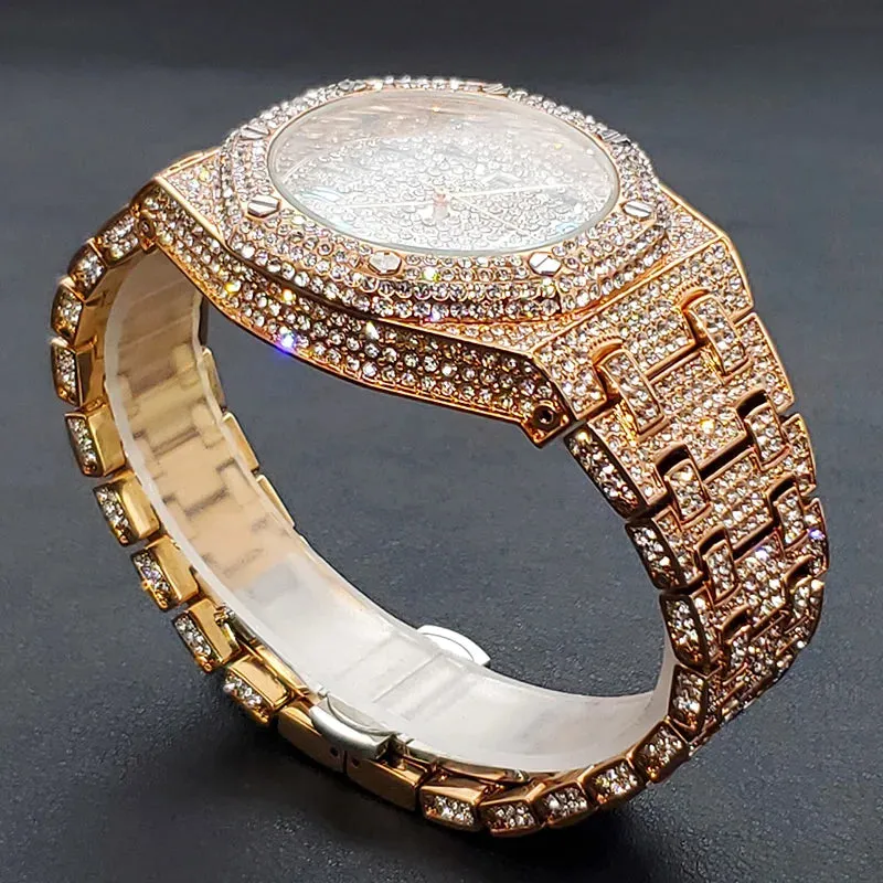 Luxury Iced Out Men's Watch - Hip Hop Style, Full Diamond, Waterproof, Steel, Arabic Numerals