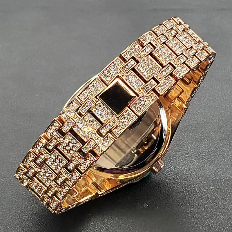 Luxury Iced Out Men's Watch - Hip Hop Style, Full Diamond, Waterproof, Steel, Arabic Numerals