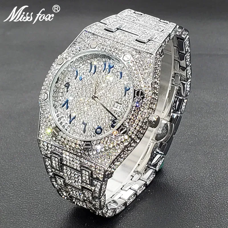 Luxury Iced Out Men's Watch - Hip Hop Style, Full Diamond, Waterproof, Steel, Arabic Numerals