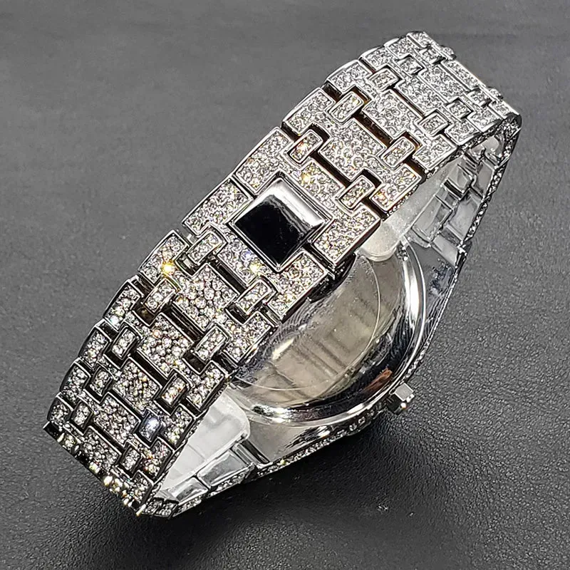 Luxury Iced Out Men's Watch - Hip Hop Style, Full Diamond, Waterproof, Steel, Arabic Numerals