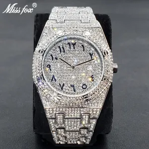 Luxury Iced Out Men's Watch - Hip Hop Style, Full Diamond, Waterproof, Steel, Arabic Numerals