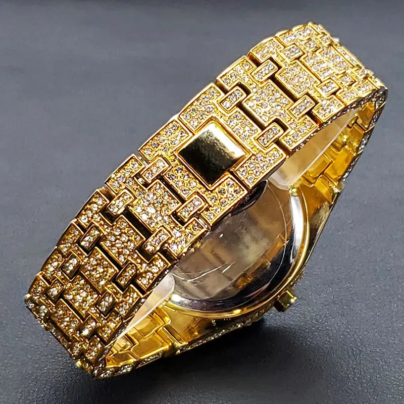 Luxury Iced Out Men's Watch - Hip Hop Style, Full Diamond, Waterproof, Steel, Arabic Numerals