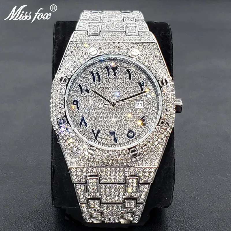Luxury Iced Out Men's Watch - Hip Hop Style, Full Diamond, Waterproof, Steel, Arabic Numerals
