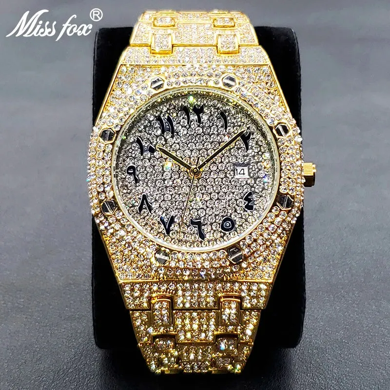 Luxury Iced Out Men's Watch - Hip Hop Style, Full Diamond, Waterproof, Steel, Arabic Numerals