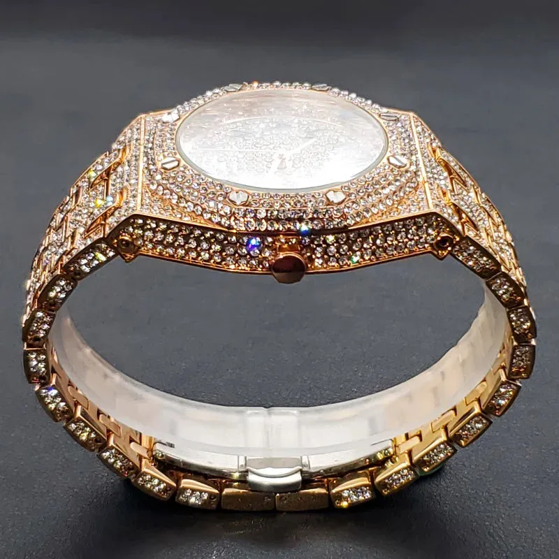Luxury Iced Out Men's Watch - Hip Hop Style, Full Diamond, Waterproof, Steel, Arabic Numerals