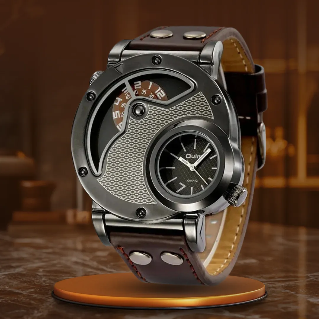 Luxury Quartz Watch with Dual Time Zone