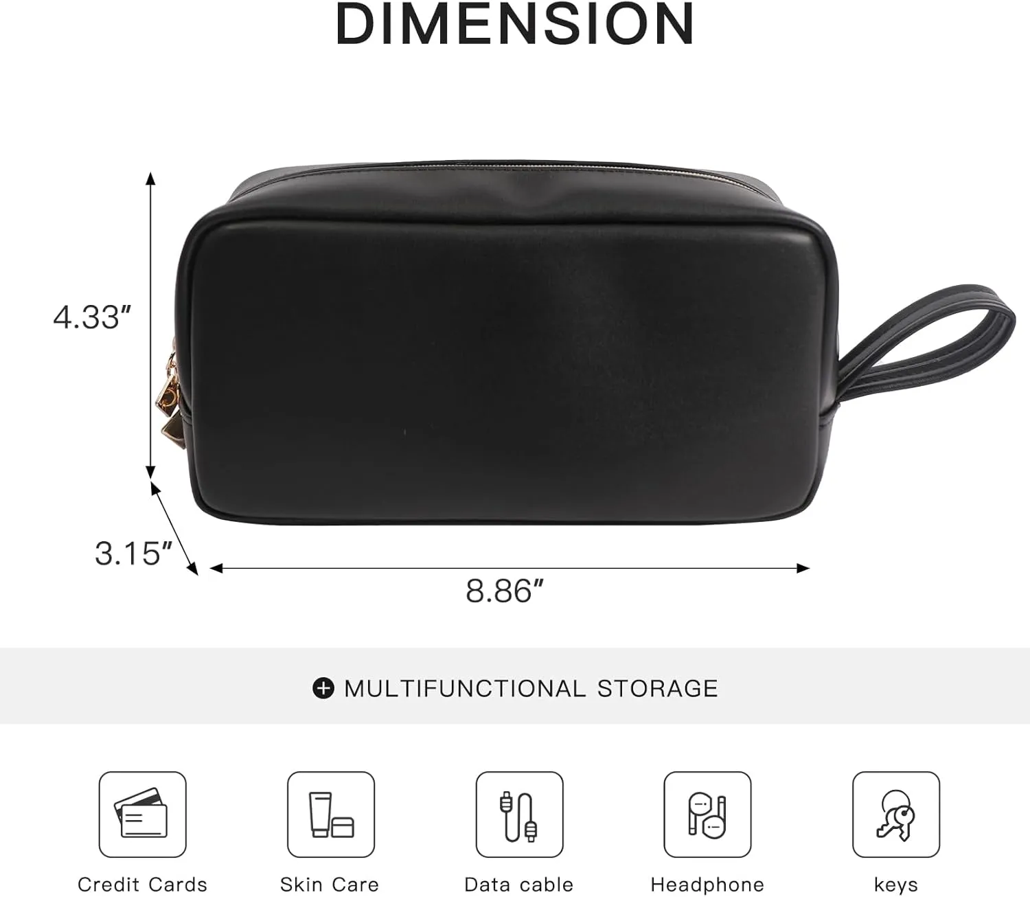 Makeup Bag with Handle, Large Capacity Cosmetic Bag,Water Resistent Make up Bag,Toiletry Zipper Pouch,Tech Bag,Electronic Organizer Travel Case,Storage Pouches for Organization Black