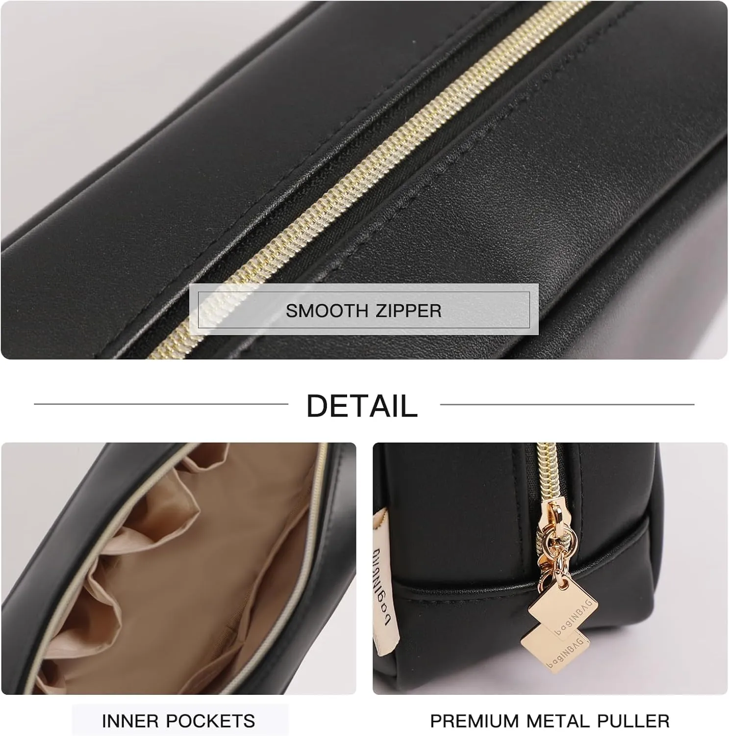 Makeup Bag with Handle, Large Capacity Cosmetic Bag,Water Resistent Make up Bag,Toiletry Zipper Pouch,Tech Bag,Electronic Organizer Travel Case,Storage Pouches for Organization Black