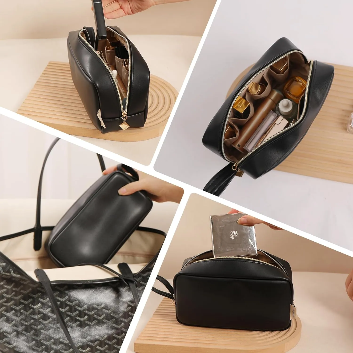 Makeup Bag with Handle, Large Capacity Cosmetic Bag,Water Resistent Make up Bag,Toiletry Zipper Pouch,Tech Bag,Electronic Organizer Travel Case,Storage Pouches for Organization Black