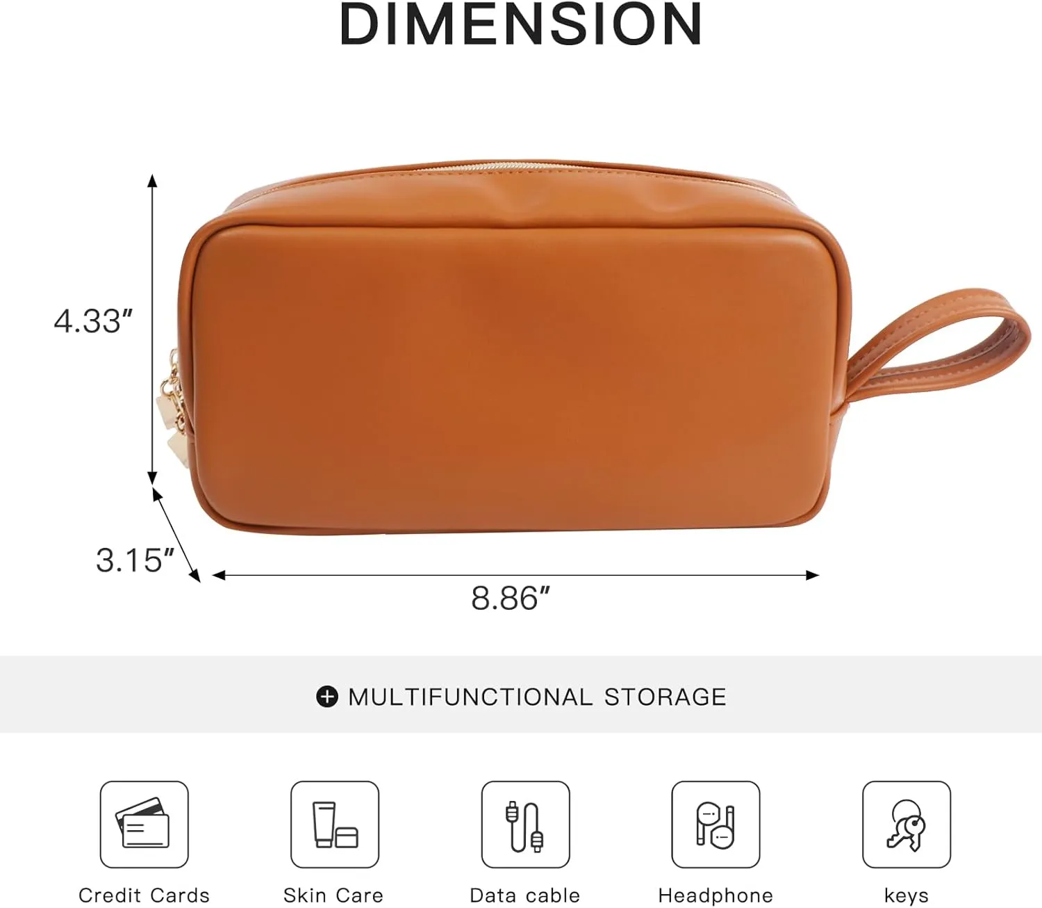 Makeup Bag with Handle, Large Capacity Cosmetic Bag,Water Resistent Make up Bag,Toiletry Zipper Pouch,Tech Bag,Electronic Organizer Travel Case,Storage Pouches for Organization Brown