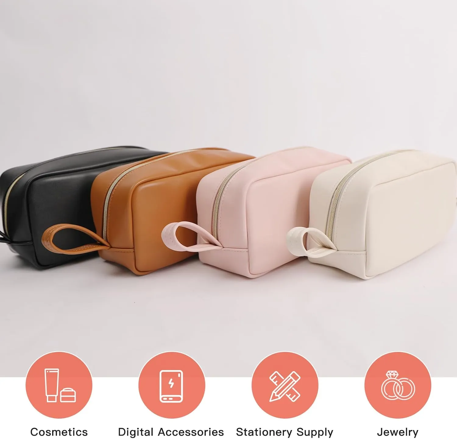 Makeup Bag with Handle, Large Capacity Cosmetic Bag,Water Resistent Make up Bag,Toiletry Zipper Pouch,Tech Bag,Electronic Organizer Travel Case,Storage Pouches for Organization Brown