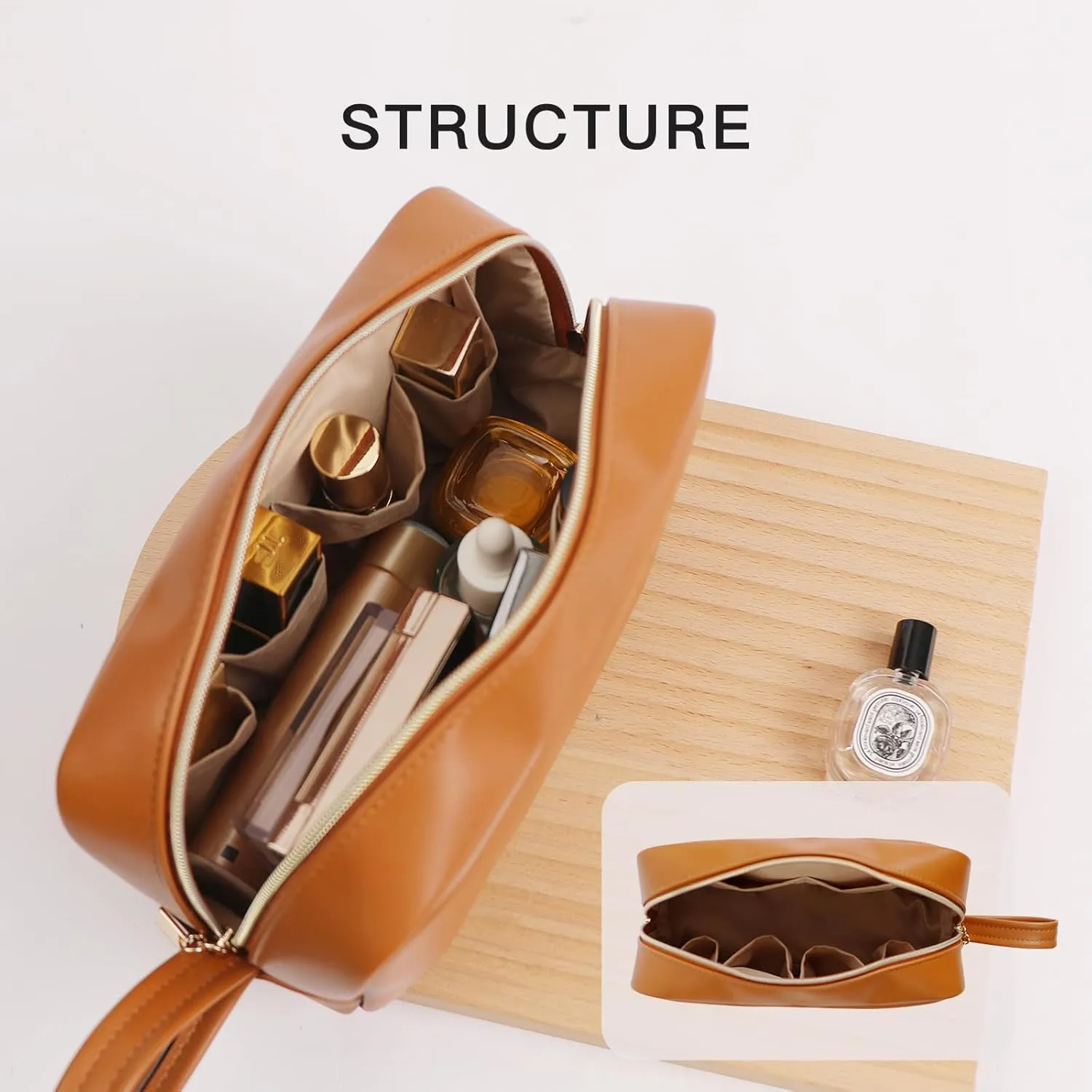 Makeup Bag with Handle, Large Capacity Cosmetic Bag,Water Resistent Make up Bag,Toiletry Zipper Pouch,Tech Bag,Electronic Organizer Travel Case,Storage Pouches for Organization Brown