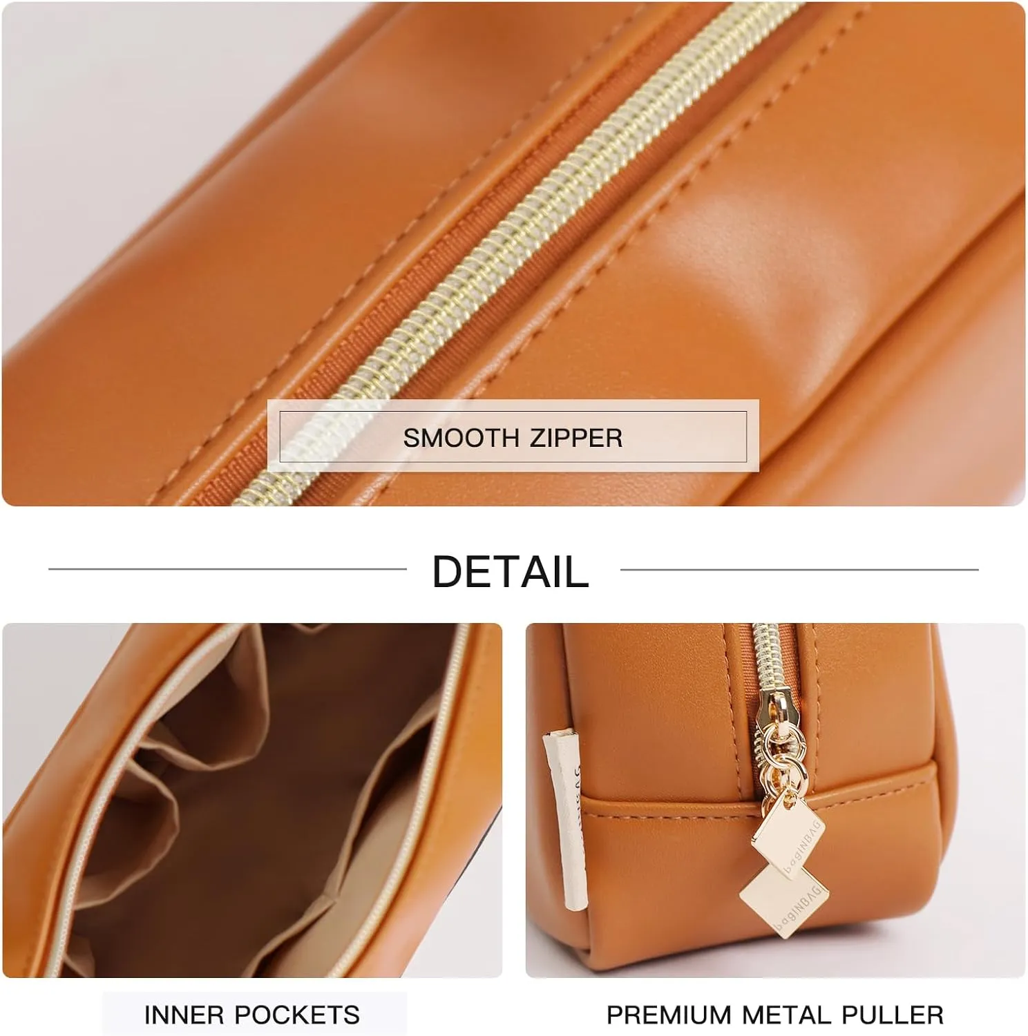 Makeup Bag with Handle, Large Capacity Cosmetic Bag,Water Resistent Make up Bag,Toiletry Zipper Pouch,Tech Bag,Electronic Organizer Travel Case,Storage Pouches for Organization Brown