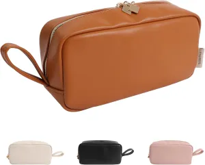 Makeup Bag with Handle, Large Capacity Cosmetic Bag,Water Resistent Make up Bag,Toiletry Zipper Pouch,Tech Bag,Electronic Organizer Travel Case,Storage Pouches for Organization Brown