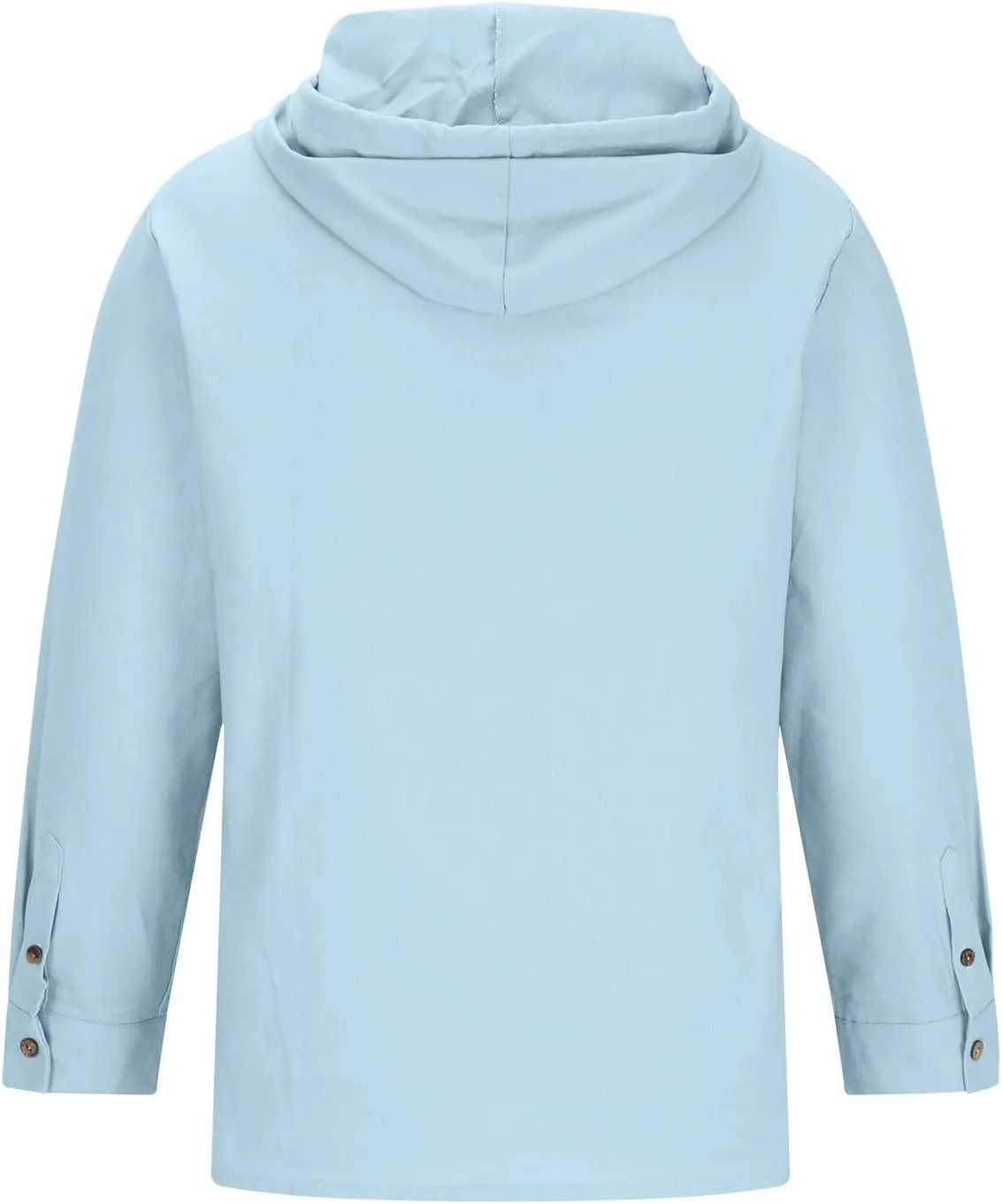 Men Cotton Linen Hoodie Long Sleeve Jumper Drawstring Hooded Sweatshirt Button Up V-Neck Linen Top Solid Color Pullover