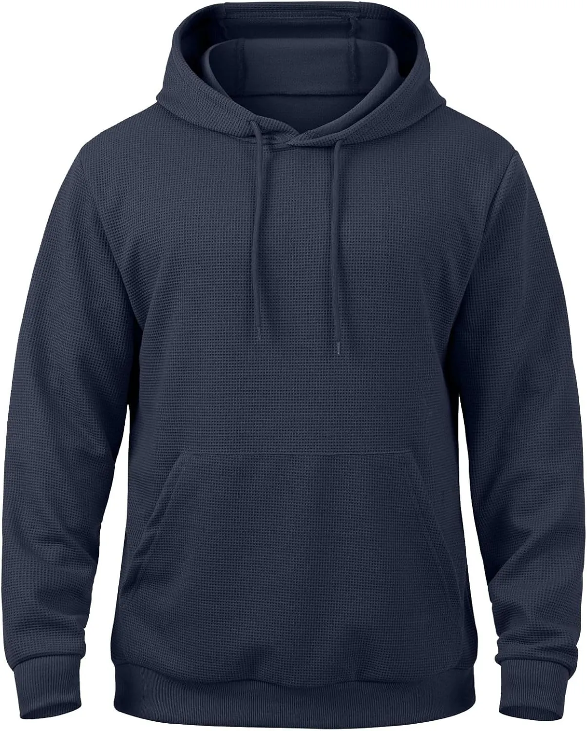 Men Hoodies Waffle Knit Solid Color Fashion Sweatshirts Long Sleeve Comfy Lightweight Hooded Sweatshirt