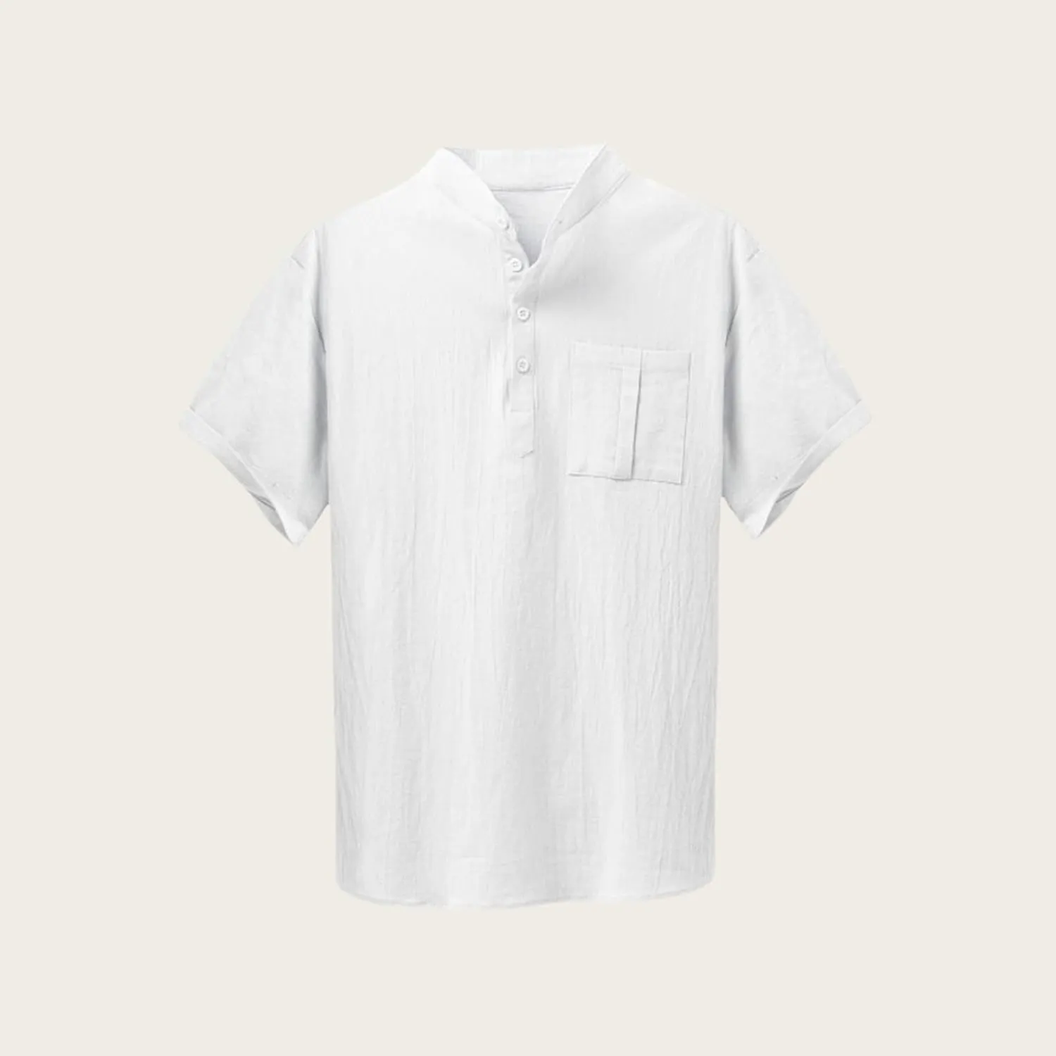Men Short Sleeve Casual Button Down Striped Henley Lightweight Linen Cotton Dress Shirts with One Pocket Tops
