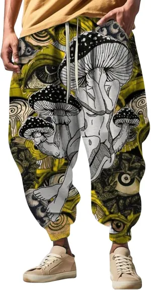 Mens All Over Print Hippie Harem Pants Hip Hop Yoga Drop Crotch Trousers Drawstring Baggy Loose Beach Aladdin Pants S-5XL B-Grey