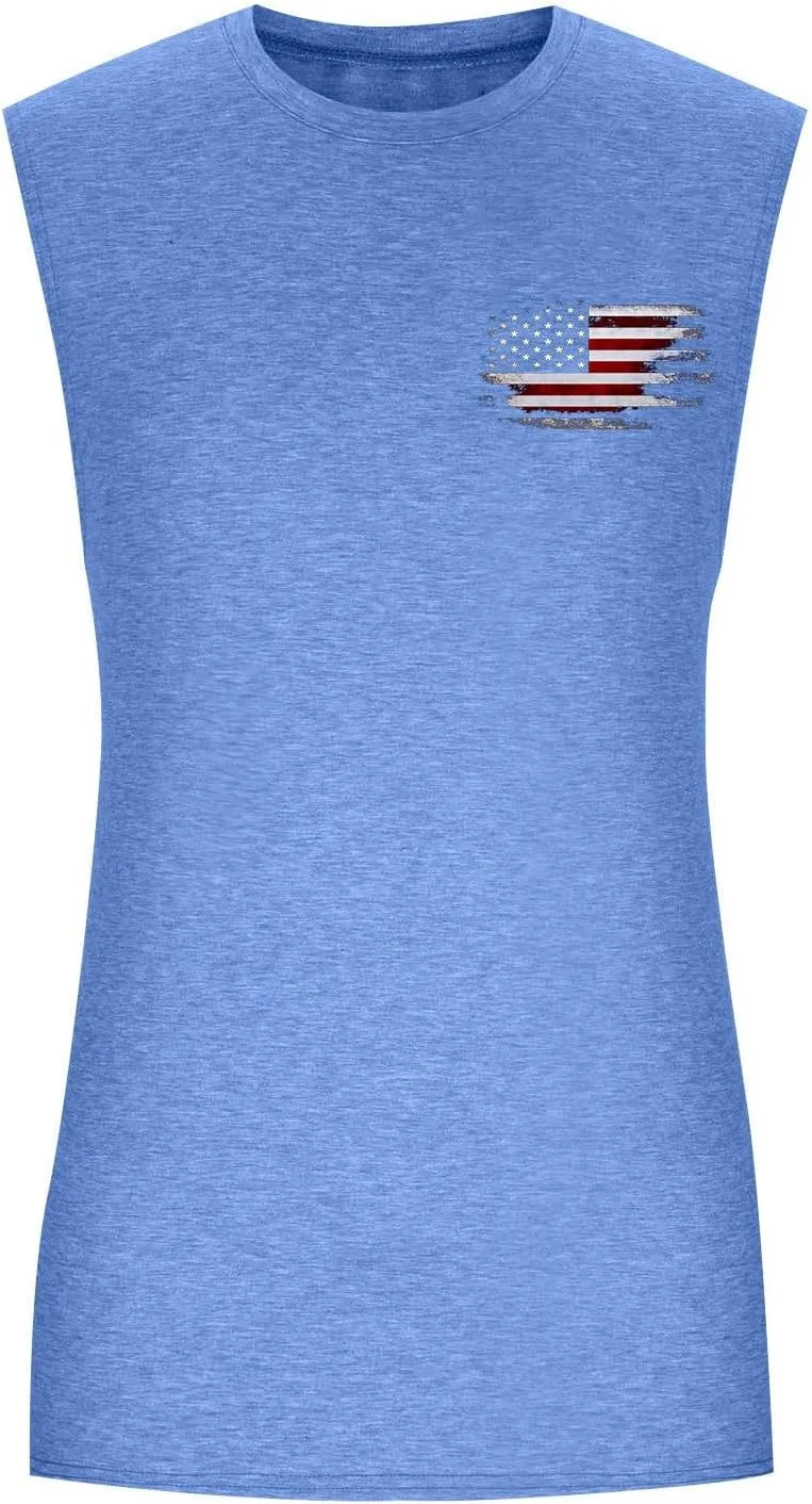 Mens American Flag Tank Tops 4th of July Shirts Sleeveless O-Collar Workout Graphic Tees USA Tank Top